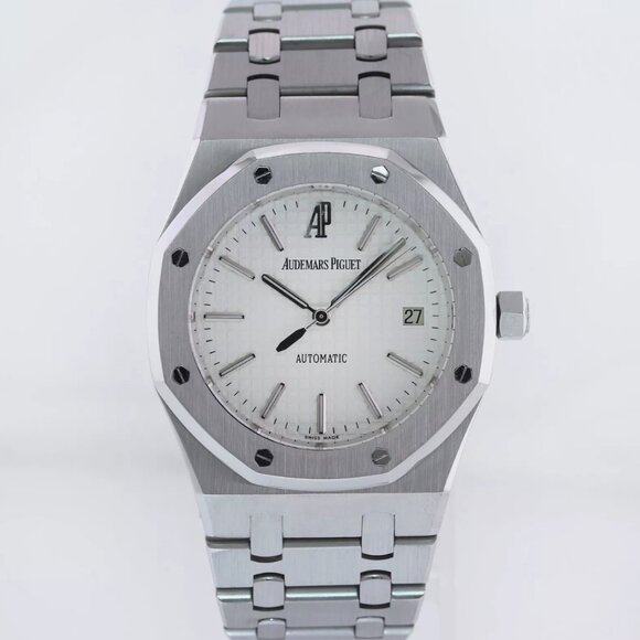 MINT Audemars Piguet Royal Oak White Dial 39mm Steel Date Watch Box - Picture 1 of 7